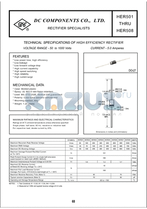HER501 datasheet - TECHNICAL SPECIFICATIONS OF HIGH EFFICIENCY RECTIFIER