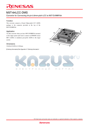 M3T-64LCC-DMS datasheet - Converter for Connecting 64-pin 0.8mm-pitch LCC to M3T-DUMMY64