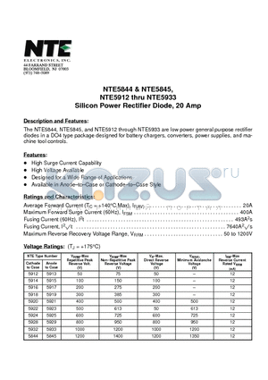 NTE5918 datasheet - Silicon Power Rectifier Diode, 20 Amp