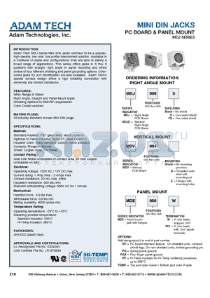 MDJ009S datasheet - MINI DIN JACKS PC BOARD & PANEL MOUNT