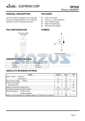 IRF830FP datasheet - POWER MOSFET