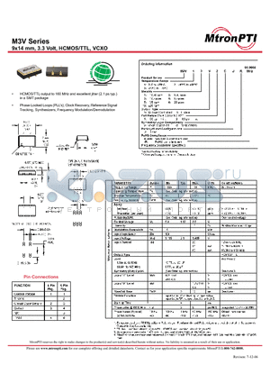 M3V datasheet - 9x14 mm, 3.3 Volt, HCMOS/TTL, VCXO