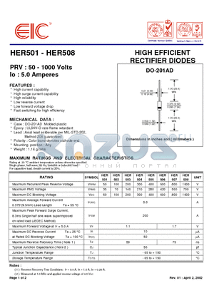 HER502 datasheet - HIGH EFFICIENT RECTIFIER DIODES