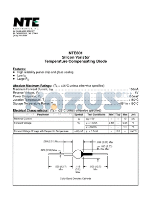 NTE601 datasheet - Silicon Varistor Temperature Compensating Diode