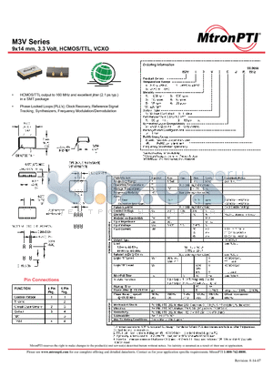 M3V11T1AJ-R datasheet - 9x14 mm, 3.3 Volt, HCMOS/TTL, VCXO