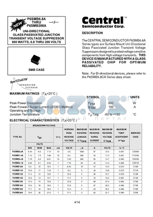P6SMB120A datasheet - UNI-DIRECTIONAL GLASS PASSIVATED JUNCTION TRANSIENT VOLTAGE SUPPRESSOR 600 WATTS, 6.8 THRU 200 VOLTS