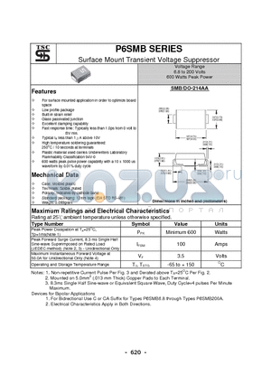 P6SMB120A datasheet - Surface Mount Transient Voltage Suppressor