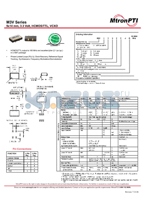 M3V11T2AJ datasheet - 9x14 mm, 3.3 Volt, HCMOS/TTL, VCXO