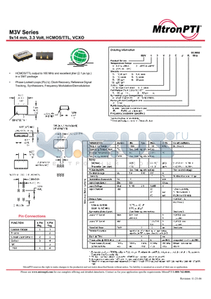 M3V11T2CJ datasheet - 9x14 mm, 3.3 Volt, HCMOS/TTL, VCXO