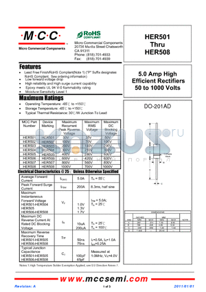 HER502 datasheet - 5.0 Amp High Efficient Rectifiers 50 to 1000 Volts