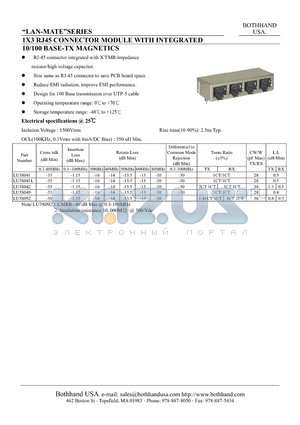 LU3S041 datasheet - 1X3 RJ45 CONNECTOR MODULE WITH INTEGRATED 10/100 BASE-TX MAGNETICS