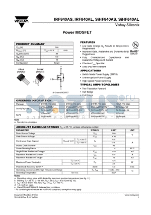 IRF840ASTRR datasheet - Power MOSFET