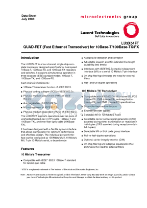 LU3X54FT datasheet - QUAD-FET (Fast Ethernet Transceiver) for 10Base-T/100Base-TX/FX