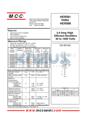 HER503 datasheet - 5.0 Amp High Efficient Rectiffiers 50 to 1000 Volts