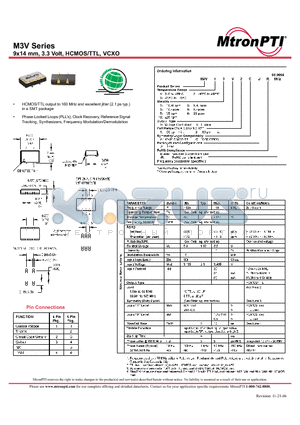 M3V11V2CJ-R datasheet - 9x14 mm, 3.3 Volt, HCMOS/TTL, VCXO