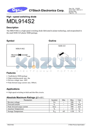MDL914S2 datasheet - High -speed switching diode