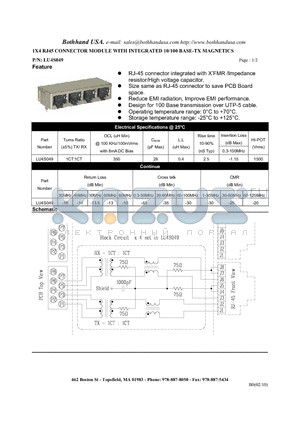 LU4S049 datasheet - 1X4 RJ45 CONNECTOR MODULE WITH INTEGRATED 10/100 BASE-TX MAGNETICS