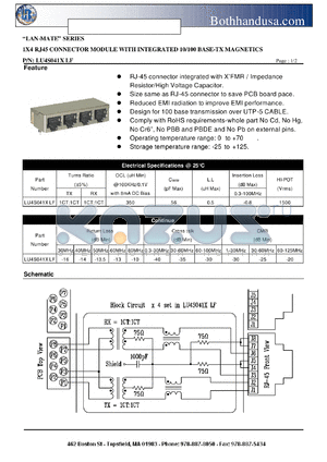 LU4S041XLF datasheet - 1X4 RJ45 CONNECTOR MODULE WITH INTEGRATED 10/100 BASE-TX MAGNETICS