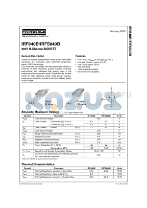 IRF840B datasheet - 500V N-Channel MOSFET