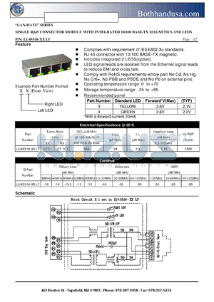 LU4S516-XXLF datasheet - SINGLE RJ45 CONNECTOR MODULE WITH INTEGRATED 10/100 BASE-TX MAGNETICS AND LEDS