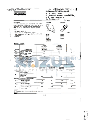 IRF843 datasheet - N-Channel Power MOSFETs, 8A, 450 V/500V