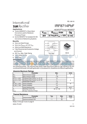 IRF8714PBF datasheet - HEXFET Power MOSFET