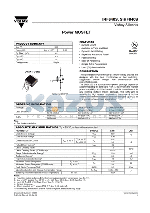 IRF840STR datasheet - Power MOSFET