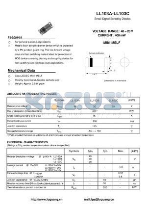 LL103A datasheet - Small Signal Schottky Diodes