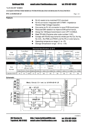 LU4U041X-BLF datasheet - 14 RJ45 CONNECTOR MODULE WITH INTEGRATED 10/100 BASE-TX MAGNETICS
