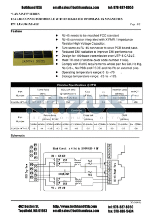 LU4U041XY-4LF datasheet - 14 RJ45 CONNECTOR MODULE WITH INTEGRATED 10/100 BASE-TX MAGNETICS