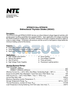 NTE6415 datasheet - Bidirectional Thyristor Diodes (SIDAC)
