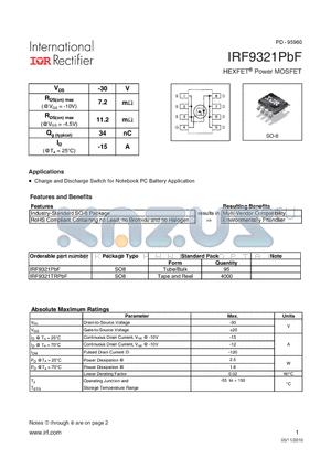 IRF9321PBF datasheet - HEXFET Power MOSFET