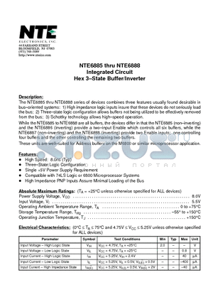 NTE6888 datasheet - Integrated Circuit Hex 3-State Buffer/Inverter