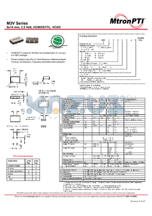 M3V13TJ datasheet - 9x14 mm, 3.3 Volt, HCMOS/TTL, VCXO