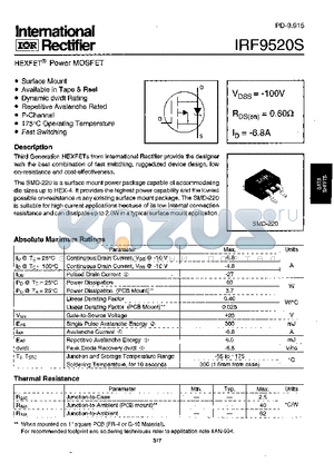 IRF9520S datasheet - HEXFET Power MOSFET