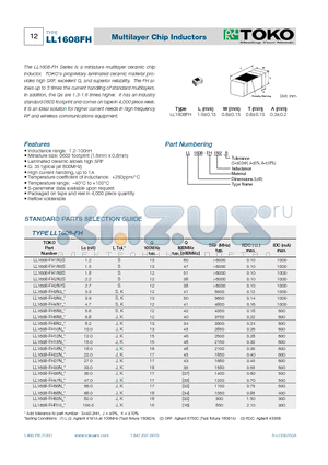 LL1608 datasheet - Multilayer Chip Inductors