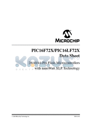 PIC16F722T-I/P datasheet - 28/40/44-Pin Flash Microcontrollers with nanoWatt XLP Technology