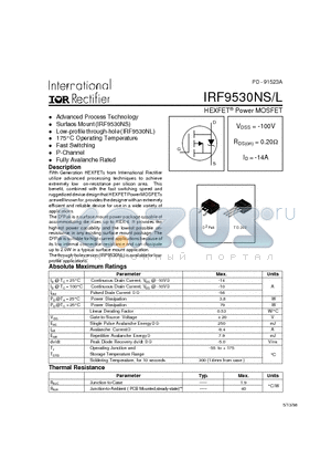 IRF9530NS datasheet - Power MOSFET(Vdss=-100V, Rds(on)=0.20ohm, Id=-14A)