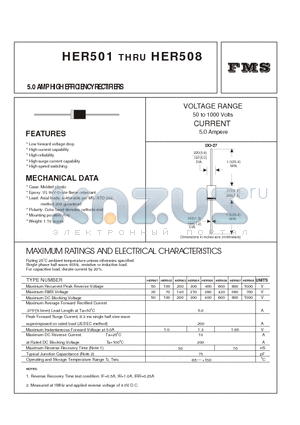 HER506 datasheet - 5.0 AMP HIGH EFFICIENCY RECTIFIERS