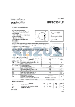 IRF9530PBF datasheet - HEXFET POWER MOSFET