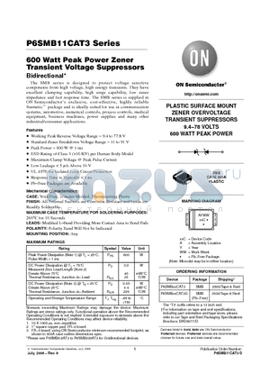 P6SMB13CAT3G datasheet - 600 Watt Peak Power Zener Transient Voltage Suppressors