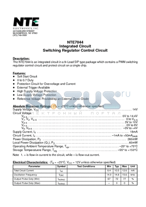 NTE7044 datasheet - Integrated Circuit Switching Regulator Control Circuit