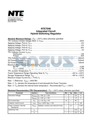NTE7046 datasheet - Integrated Circuit Hybrid Switching Regulator