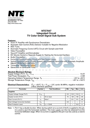 NTE7047 datasheet - Integrated Circuit TV Color Small Signal Sub System