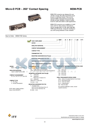 MDM-15SBSM7-TL58A141 datasheet - Micro-D PCB - .050 Contact Spacing