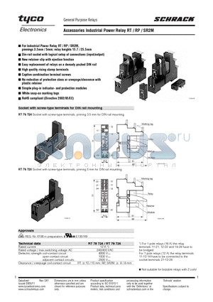 PTML0110 datasheet - Accessories Industrial Power Relay RT / RP / SR2M