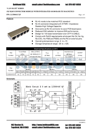 LU5S041CLF datasheet - 1X5 RJ45 CONNECTOR MODULE WITH INTEGRATED 10/100 BASE-TX MAGNETICS