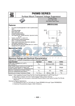 P6SMB150 datasheet - Surface Mount Transient Voltage Suppressor