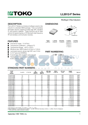 LL2012-F10NJ datasheet - Multilayer Chip Inductors