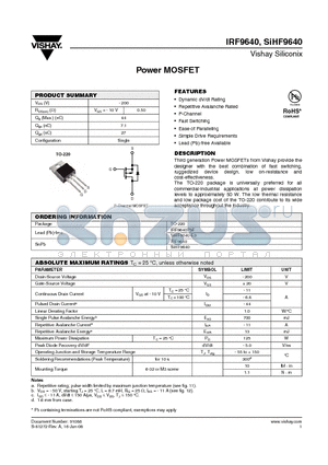 IRF9640 datasheet - Power MOSFET